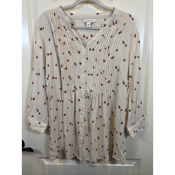 Coldwater Creek Tops - Coldwater Creek Cream Button Pintuck Pleating Strawberry Shirt Size 1X Blouse